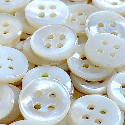 Re-Stocked, White 4-Hole 1/2" Pearl Buttons, Vintage Shell 13mm, Pack of 12  #KB-801