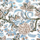 Taupe Lilies Cotton Hand Printed Block Print From India, By the Yard #4721