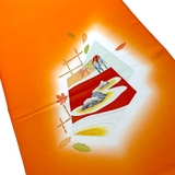 Full BOLT of Tangerine Vintage Furisode or Yuzen Kimono Silk Crepe from Japan #841