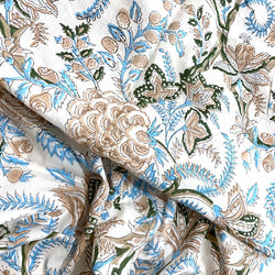 Taupe Lilies Cotton Hand Printed Block Print From India, By the Yard #4721