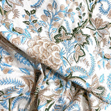 Taupe Lilies Cotton Hand Printed Block Print From India, By the Yard #4721