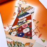 Full BOLT of Tangerine Vintage Furisode or Yuzen Kimono Silk Crepe from Japan #841