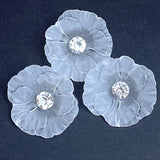 Re-Stocked, Frosted Acrylic Large Flower, Vintage Rhinestone-Center Buttons 1-5/8" #KB-804
