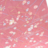 Dusty Rose Chirimen Crepe Pastel Floral Print, Kimono Faux Silk, Polyester From Japan By the Yard #842