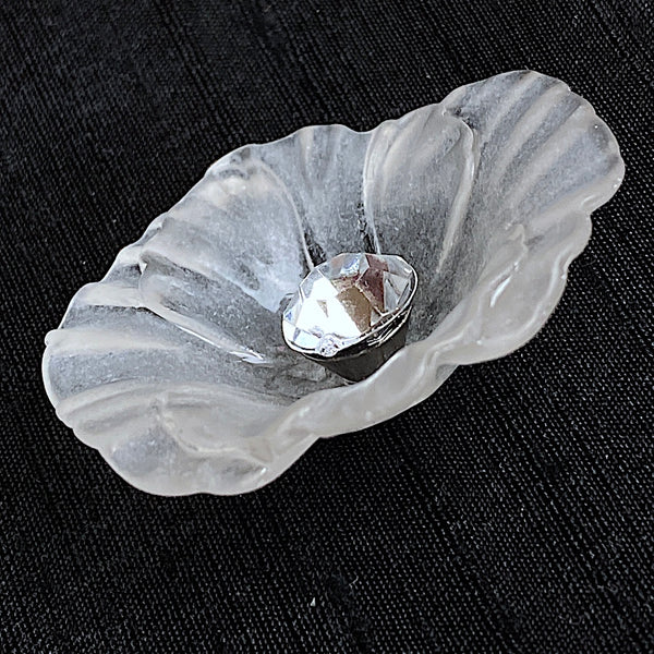 SALE, Frosted Translucent Acrylic Large Flower, Vintage Rhinestone-Center Buttons 1-5/8" #KB-804