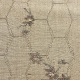 Dreamy Gray Flowers on Rustic Ecru / Kikko Hexagons Antique? Kimono Ikat Silk From Japan By the Yard #140