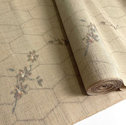Dreamy Gray Flowers on Rustic Ecru / Kikko Hexagons Antique? Kimono Ikat Silk From Japan By the Yard #140