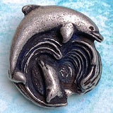 Re-Stocked, Pewter Dolphins Mom and Baby, 1" Shank Back Button 26mm USA-Made  # SW-307