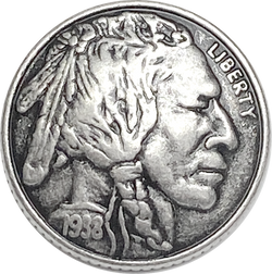 SIX INDIAN HEAD REPLICA Nickel Buttons, Silver Metal 13/16" / 20mm, Shank Back #SWC-164