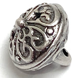 Re-stocked, Belly Dance Bells, Bali Style Hollow Roundish Metal Charm/Button, 1/2",  Shank Back, Silver Color,  #L-332
