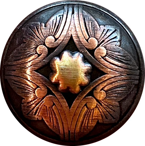 Re-Stocked, Antique Dark Copper 'Santa Barbara' Domed Carved 13/16" Larger Size, Shank Back #SK-2066