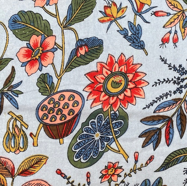 1-Yard PIECE, Gray/Multi Floral Cotton Print from India, #LB-25