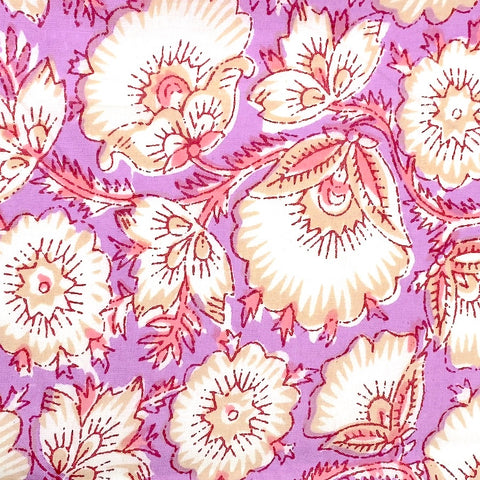Remnant, Spring Celebration Lilac-Purple/White Floral Cotton Print from India, 1 Yard Piece #LB-38