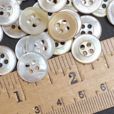 Re-Stocked, Vintage Buttery Whites MOP 4-Hole 1/2"-9/16" Shell Button, Pack of 100  #KB-807