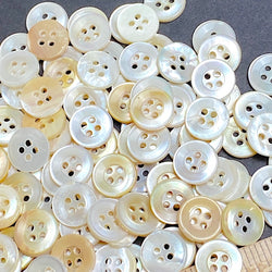 Re-Stocked, Vintage Buttery Whites MOP 4-Hole 1/2"-9/16" Shell Button, Pack of 100  #KB-807