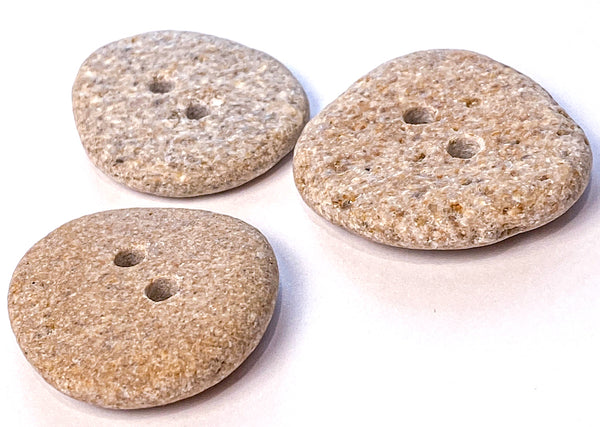Beach Stone Buttons, Three Sandy-Light Oval-Roundish 1.25" # BCH-109