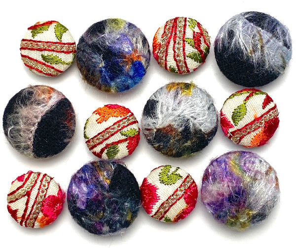 Covered Buttons, Set of 12 Different Artisan Buttons, Two Styles, No Two Alike  #MV-71