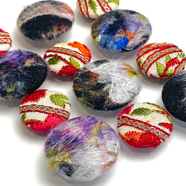 Covered Buttons, Set of 12 Different Artisan Buttons with Embroidery and Felting, 3/4" and 1",  #MV-71