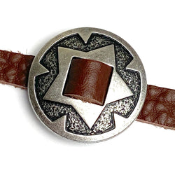 SALE SLOTTED CONCHOS, Pack of 3, Rocky Mountain Star, 1" 40L Antique Silver Metal  / 26mm  #SWC-149