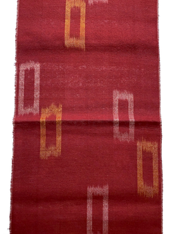Ikat Windows on Brick-Rust-Red, Rustic Slubby Vintage Kimono Silk from Japan By the Yard,  #143