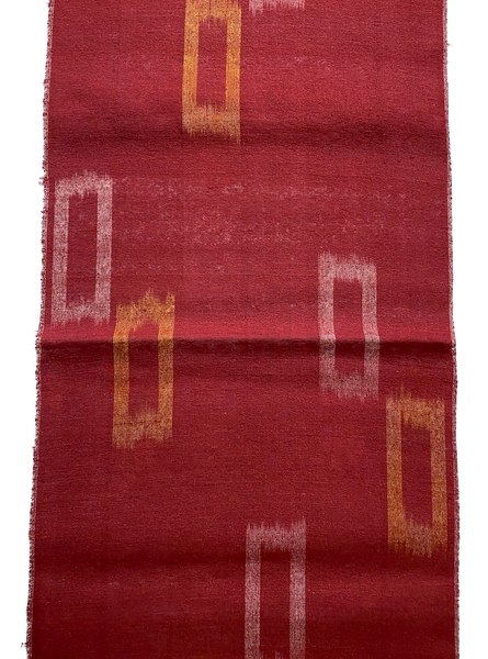 Ikat Windows on Brick-Rust-Red, Rustic Slubby Vintage Kimono Silk from Japan By the Yard,  #143