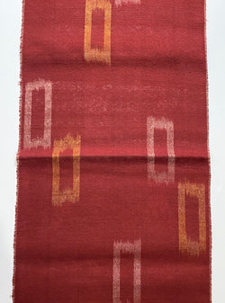 Ikat Windows on Rust-Red, Rustic Slubby Vintage Kimono Silk from Japan By the Yard,  #143