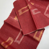 Ikat Windows on Rust-Red, Rustic Slubby Vintage Kimono Silk from Japan By the Yard,  #143