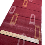 Ikat Windows on Rust-Red, Rustic Slubby Vintage Kimono Silk from Japan By the Yard,  #143