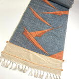 Remnant, Tribal Origami, Chunky Gray-Blues/Oranges Rustic Slubby Ikat Vintage Kimono Silk from Japan 14" x 1.75 Yard PIECE  #144