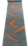 Remnant, Tribal Origami, Chunky Gray-Blues/Oranges Rustic Slubby Ikat Vintage Kimono Silk from Japan 14" x 1.75 Yard PIECE  #144