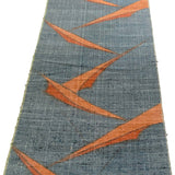 Remnant, Tribal Origami, Chunky Gray-Blues/Oranges Rustic Slubby Ikat Vintage Kimono Silk from Japan 14" x 1.75 Yard PIECE  #144