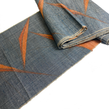 Remnant, Tribal Origami, Chunky Gray-Blues/Oranges Rustic Slubby Ikat Vintage Kimono Silk from Japan 14" x 1.75 Yard PIECE  #144
