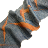 Remnant, Tribal Origami, Chunky Gray-Blues/Oranges Rustic Slubby Ikat Vintage Kimono Silk from Japan 14" x 1.75 Yard PIECE  #144