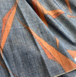 Tribal Origami, Chunky Gray-Blues/Oranges Rustic Slubby Ikat Vintage Kimono Silk from Japan By the Yard,  #144