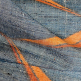 Remnant, Tribal Origami, Chunky Gray-Blues/Oranges Rustic Slubby Ikat Vintage Kimono Silk from Japan 14" x 1.75 Yard PIECE  #144