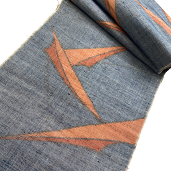 Tribal Origami, Chunky Gray-Blues/Oranges Rustic Slubby Ikat Vintage Kimono Silk from Japan By the Yard,  #144