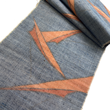 Remnant, Tribal Origami, Chunky Gray-Blues/Oranges Rustic Slubby Ikat Vintage Kimono Silk from Japan 14" x 1.75 Yard PIECE  #144
