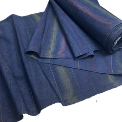 Rainbow Indigo Rustic Slubby Stripe Ikat Vintage Kimono Silk from Japan By the Yard,  #145