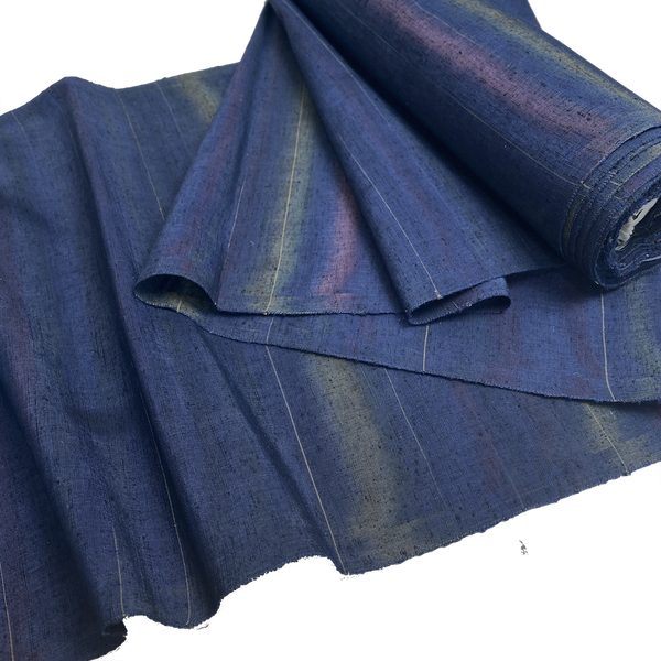 SALE, Rainbow Indigo Rustic Slubby Stripe Ikat Vintage Kimono Silk from Japan By the Yard,  #145