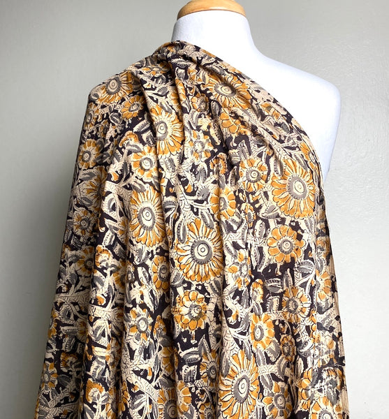 DEEPER SALE Hand Block Print from Krishna India, Cotton Kalamkari By the Yard 45" WIDE #TK-30