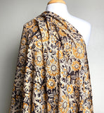 SALE Ochre/Gray/Black Cotton Kalamkari Hand Block Print from Krishna India, By the Yard #TK-30