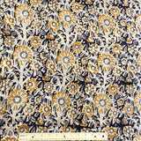 SALE Ochre/Gray/Black Cotton Kalamkari Hand Block Print from Krishna India, By the Yard #TK-30