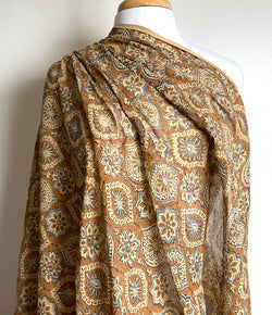 SALE, Ochre-Brown/Blue/Tan Traditional Hand Block Print from India, Vegetable Dyes, Cotton, 45" Wide By the Yard #TK-32