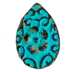 Turquoise Rustic Patina Drop-Shaped "Antique" Button 11/16" #SWC-55