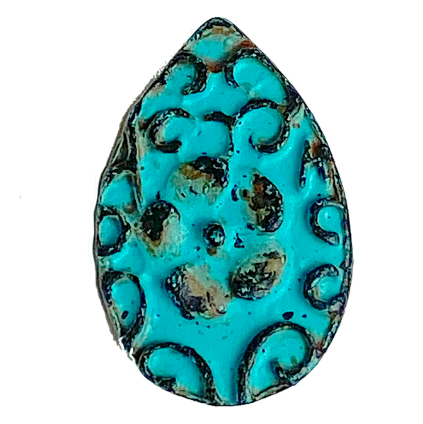 Turquoise Rustic Patina Drop-Shaped "Antique" Button 11/16" #SWC-55