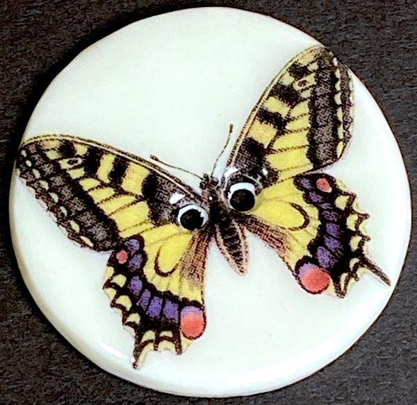 SALE, Tiger Swallowtail Butterfly Porcelain Button by Kate Holliday 1-1/8"
