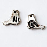 Bird Bead, Tiny Pewter Rustic Birdie from Greece, 13mm / 1/2" Pack of THREE Beads  #L-119