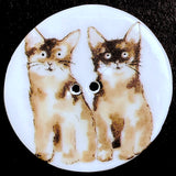 OVERSTOCK SALE, Two Cats Porcelain 1.5" Kitty Button Larger Size, by Kate Holliday London