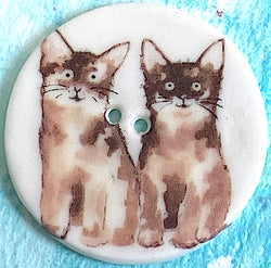 OVERSTOCK SALE, Two Cats Porcelain 1.5" Kitty Button Larger Size, by Kate Holliday London