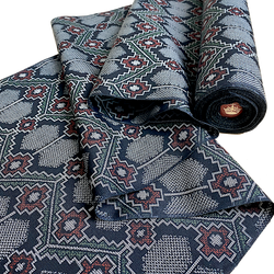 Hexagons/Diamonds Gray/Black/Green/Red Ikat Handwoven Vintage Kimono Silk from Japan By the Yard  #149